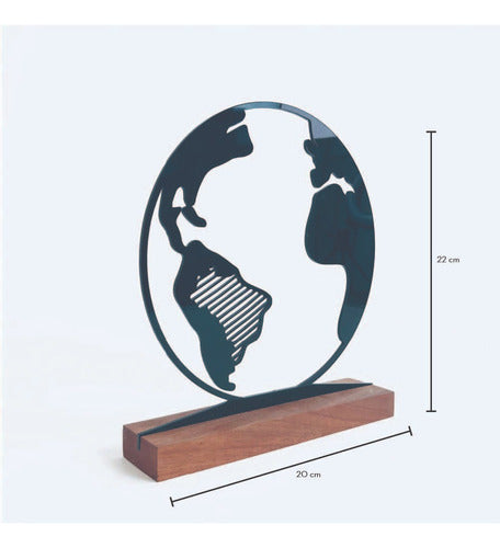 Escultura Decorativa - Base De Madeira Globo Mundi E Brasil