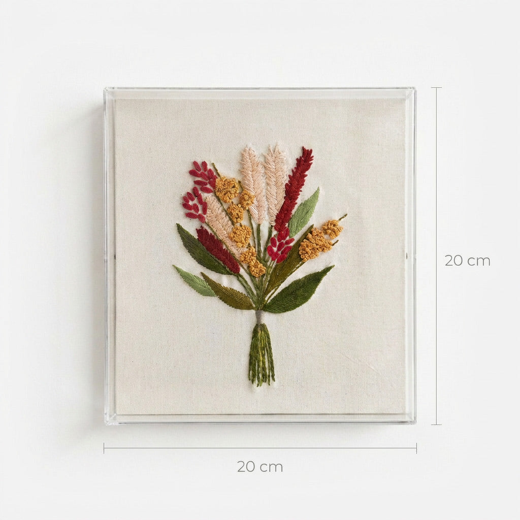 Caixa Acrílica Bordado Buquê de Flor | 20 x 20 cm