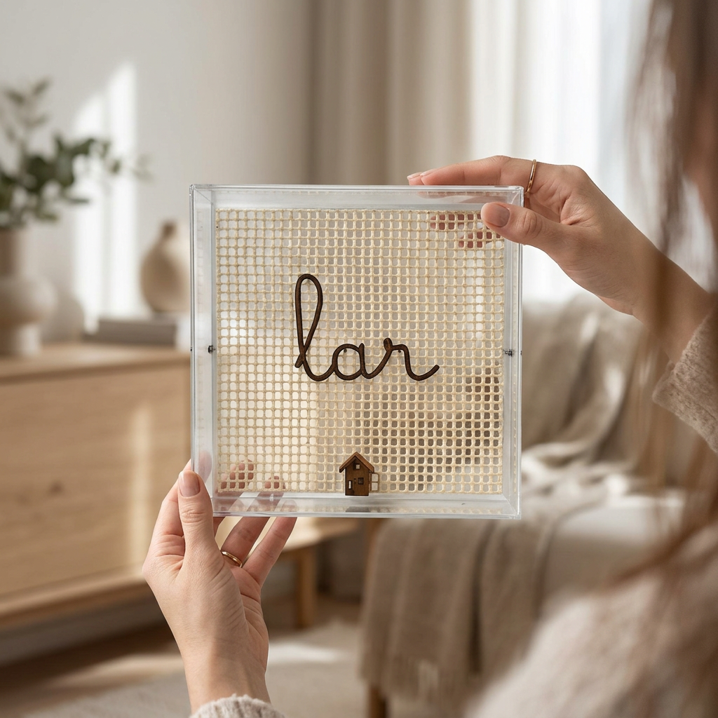 Caixa Acrílica Decorativa Lar — Decoração Afetiva | 15 x 15 cm