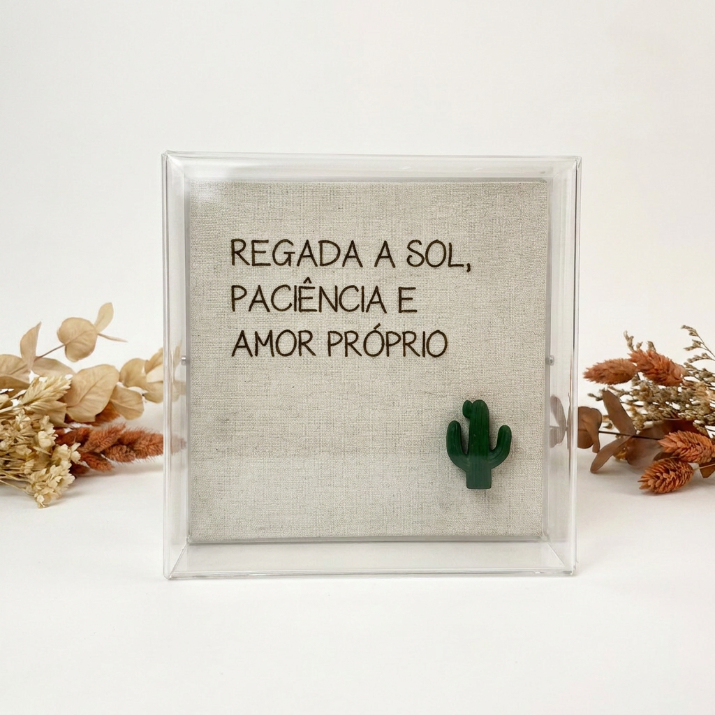 Caixa Acrílica Decorativa Regada a Sol — Amor Próprio | 15 x 15 cm