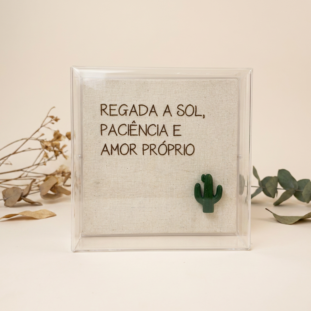 Caixa Acrílica Decorativa Regada a Sol — Amor Próprio | 15 x 15 cm
