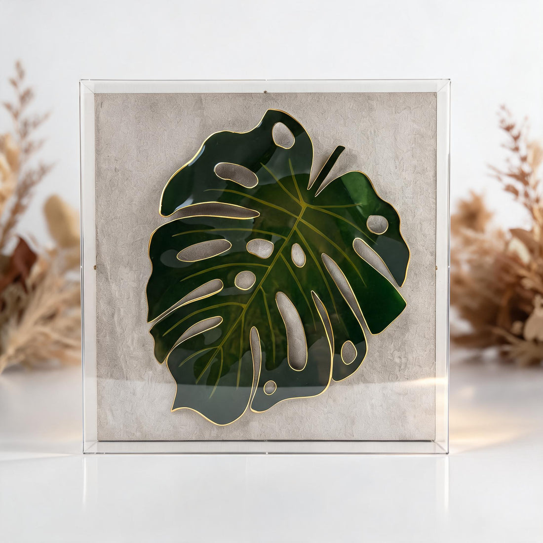 Caixa Acrílica Flora Costela de Adão | 30 x 30 cm