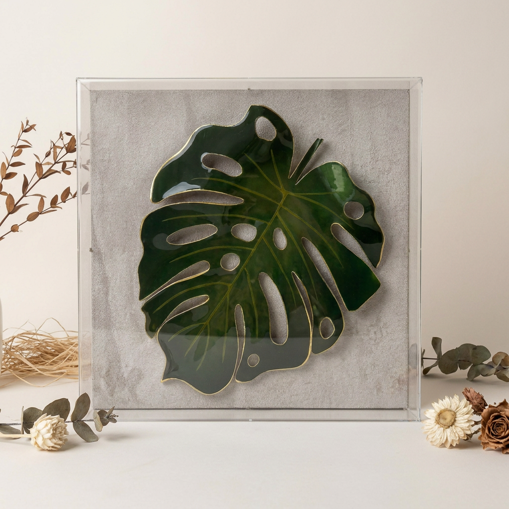 Caixa Acrílica Flora Costela de Adão | 30 x 30 cm