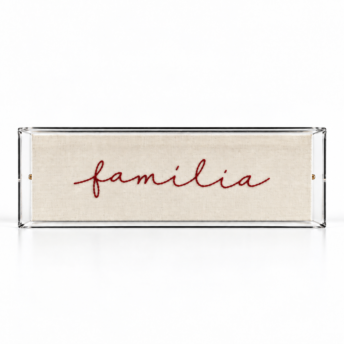 Caixa Acrílica com Bordado Família | 23 x 7 cm