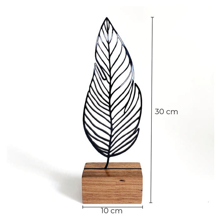 Escultura de Base em Madeira - Folha Reta em Linha