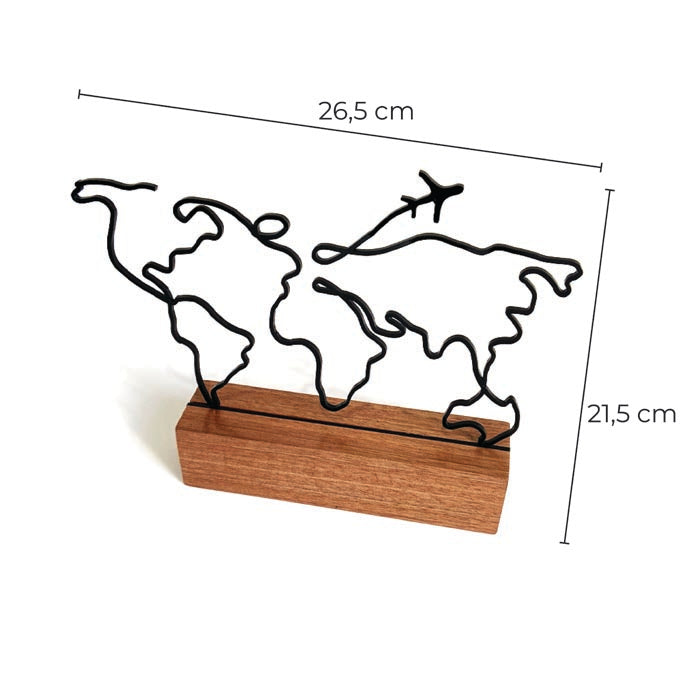 Escultura de Base em Madeira Personalizável - Mapa Mundi Minimalista