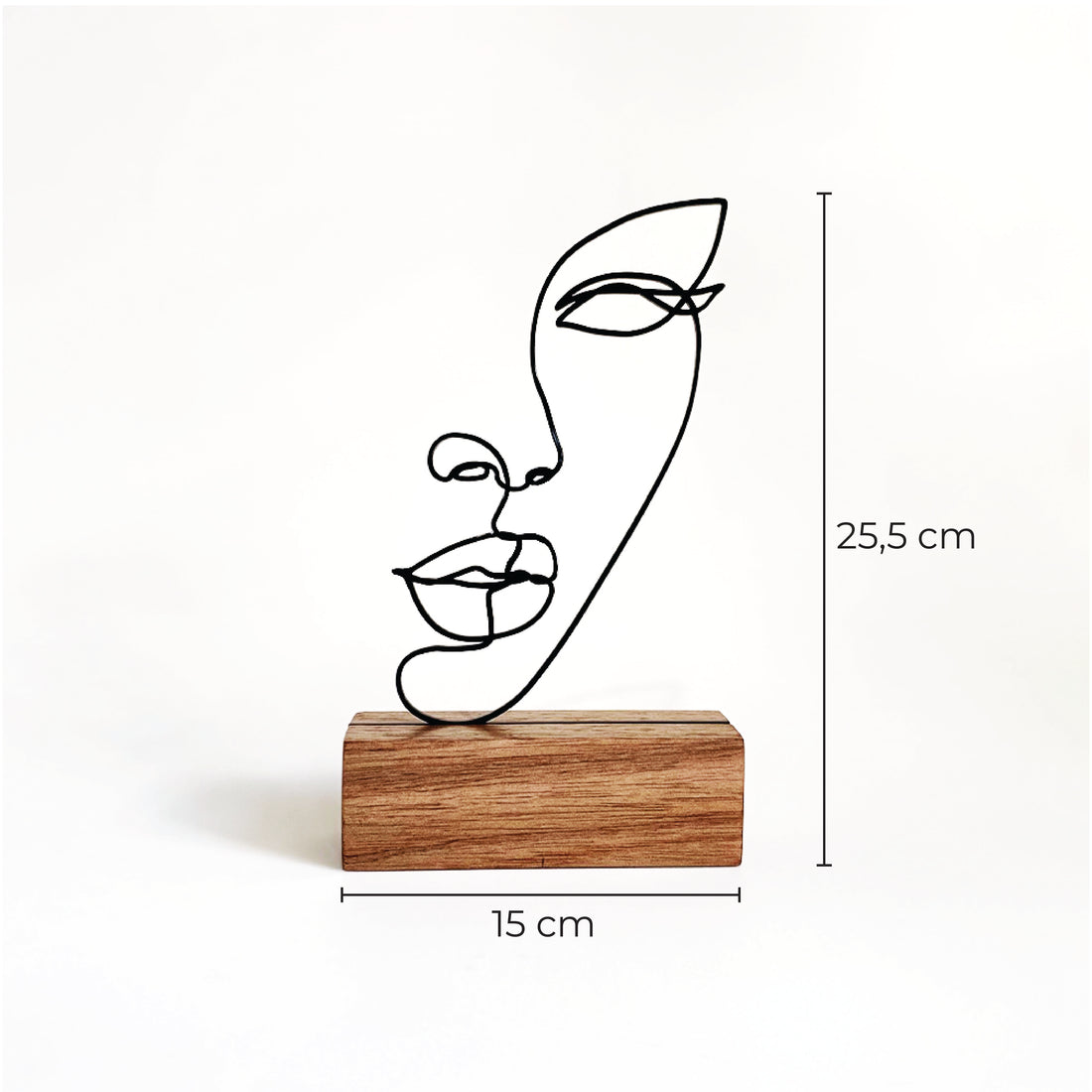 Escultura de Base em Madeira - Rosto Linhas