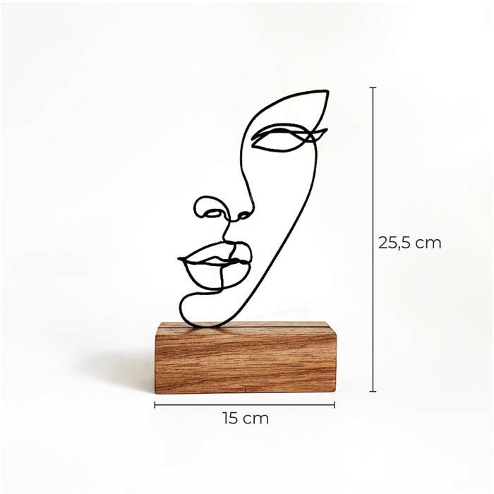 Escultura de Base em Madeira - Rosto Linhas