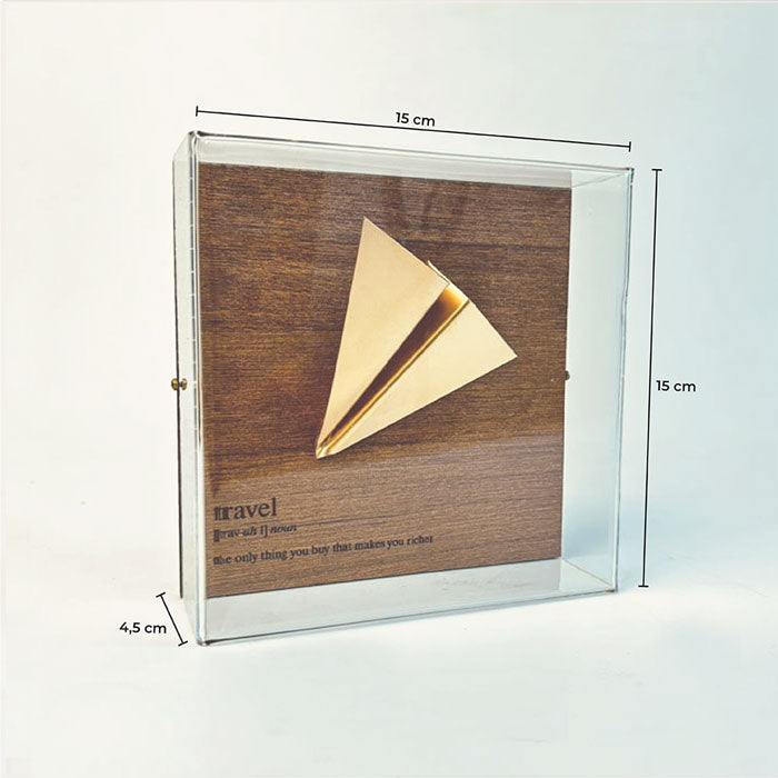 Caixa de Acrílico com Fundo de Madeira -  Travel | Viagem | Avião