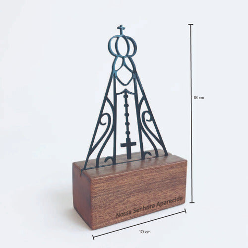 Escultura Decorativa E Base De Madeira N. Senhora Aparecida