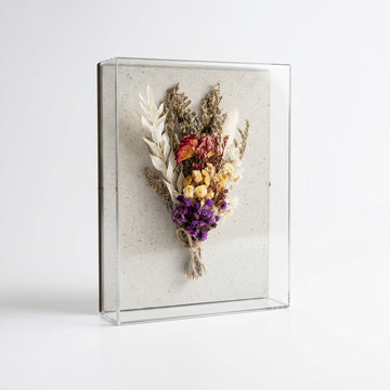 Caixa de Acrílico Buquê Flores Secas Roxa | 15 x 20cm