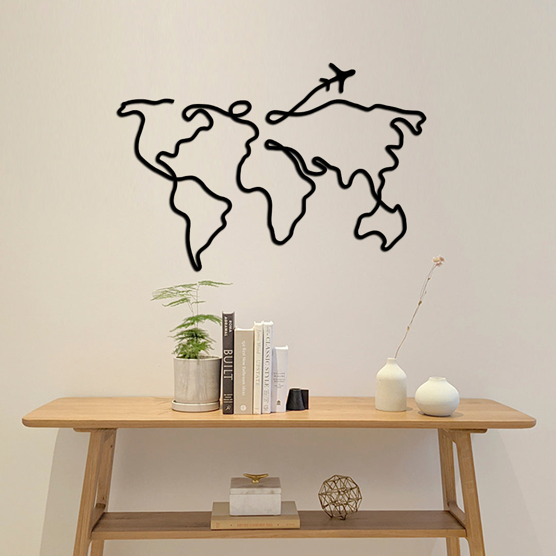 Escultura de Parede de Mapa - Mapa Mundi em Linha